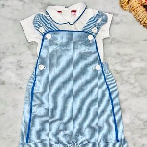 Baby Boden Blue & White Striped Overalls with Royal Trim 3-6 months Easter Outfi